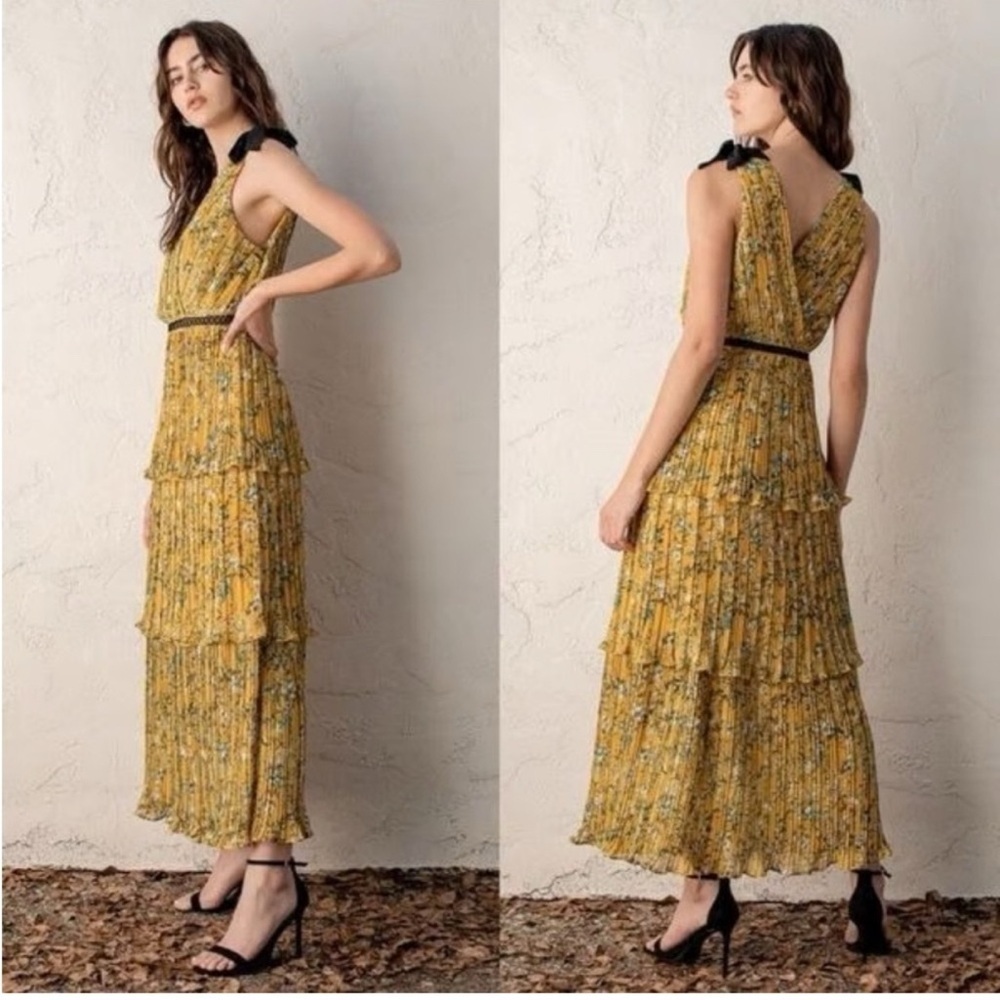 Lulu's Mustard Floral Midi Dress